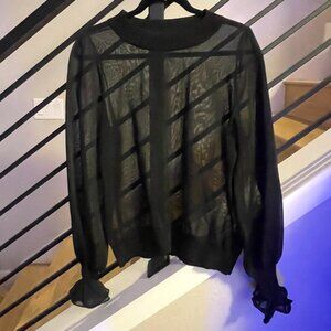 H&M Black Crewneck Sheer Longsleeve Sweater Top
